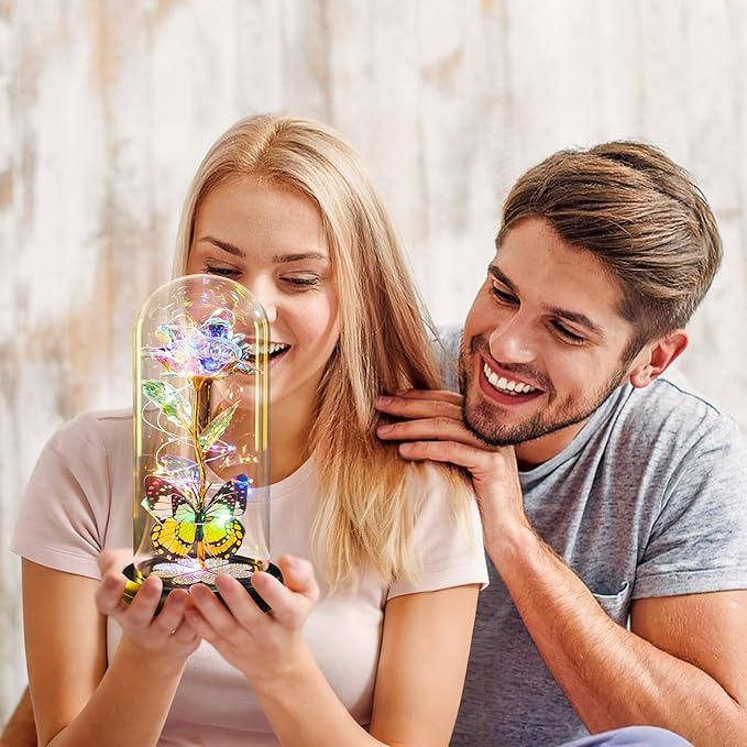 Mothers Day Rose Gifts for Mom Birthday Gift for Women Galaxy Glass Rose in Glass Dome Forever Eternal Crystal Roses with Butterfly Mother's Day Flowers Gifts for Wife Daughter Grandma Sister Colorful