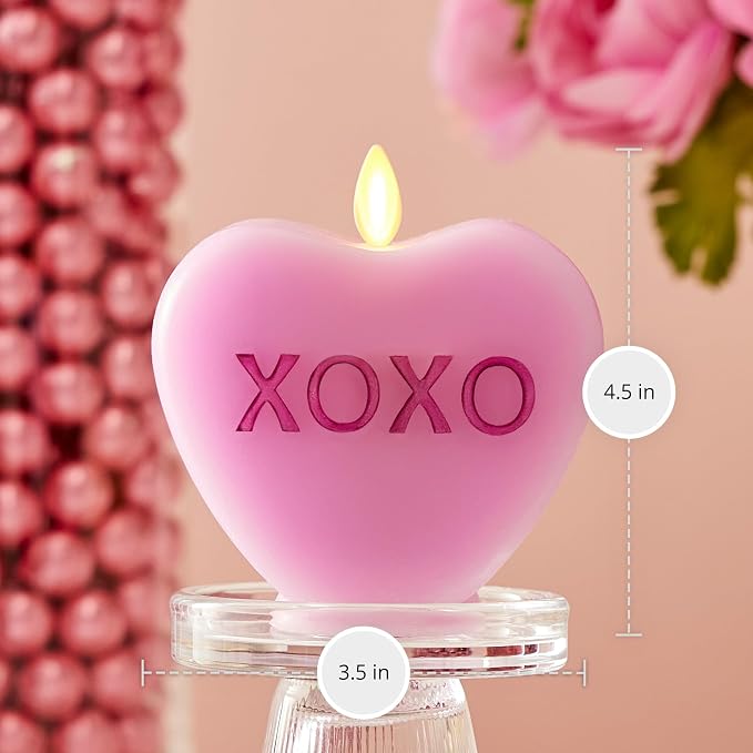 Luminara Candy Heart XOXO Pastel Orchid Candle- Flameless Real-Flame Romantic Battery Operated LED Decor- Valentine's Day Collection- 3.5" x 4.5"