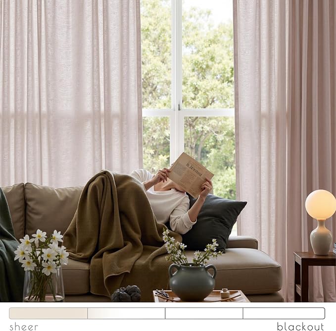 jinchan Linen Curtain for Living Room Divider Extra Wide 100 Inch Light Filtering Taupe Semi Sheer Grommet Patio Curtain for Sliding Door Coastal Decor Sunroom Floor to Ceiling Window 1 Panel 100"x84"