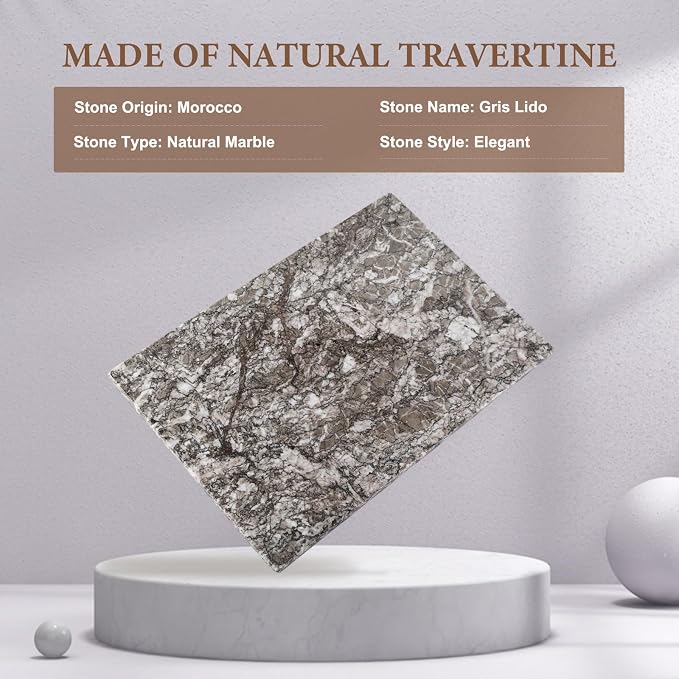 Koville Natural Marble Cutting Board for Kitchen Pastry Bread, 12" x 8" Real Stone Slab Marble Cheese Board for Counter, Decorative Boards Serving Boards for Home Kitchen(Morocco-Zagora Gray)