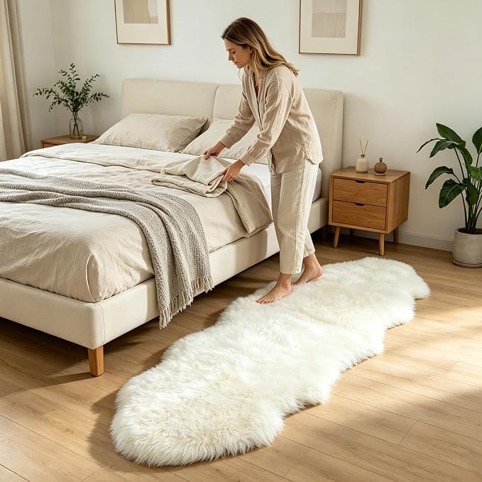 Genuine Sheepskin Rug New Zealand Luxury Lambskin Rug, Natural Fluffy Sheepskin Throw for Bedroom Living Room Children's Room - Premium Area Rug Chair Cover (2×6 Feet, Cream White)