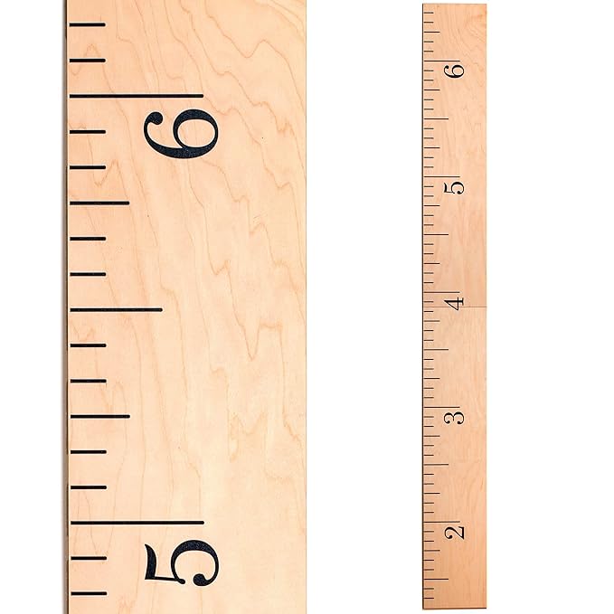 Growth Chart Art | Hanging Wooden Height Growth Chart to Measure Baby, Child, Grandchild - Naked Birch Classic Schoolhouse Ruler with Inches - Wall Decoration for Girls and Boys - 58"x5.75"