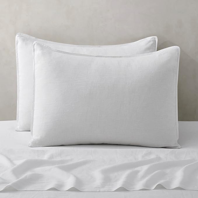 ATLINIA Linen Pillow Cases King Sham - 20 x 36 Inch Bed Pillow Protector Cover Set of 2 Bedding Cooling Neutral Pillowcase Shams White