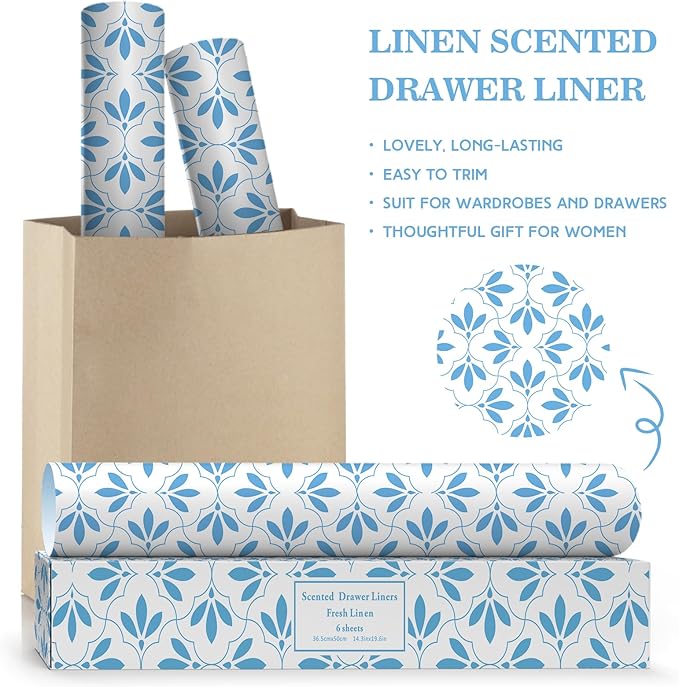 SCENTORINI 15 Sheets Drawer Liners for Dresser, Linen Scented Drawer Liners, Drawer Paper Liner 14.3x19.5 Inch, for Fragrant Drawer Liners for Home Shelf Closet