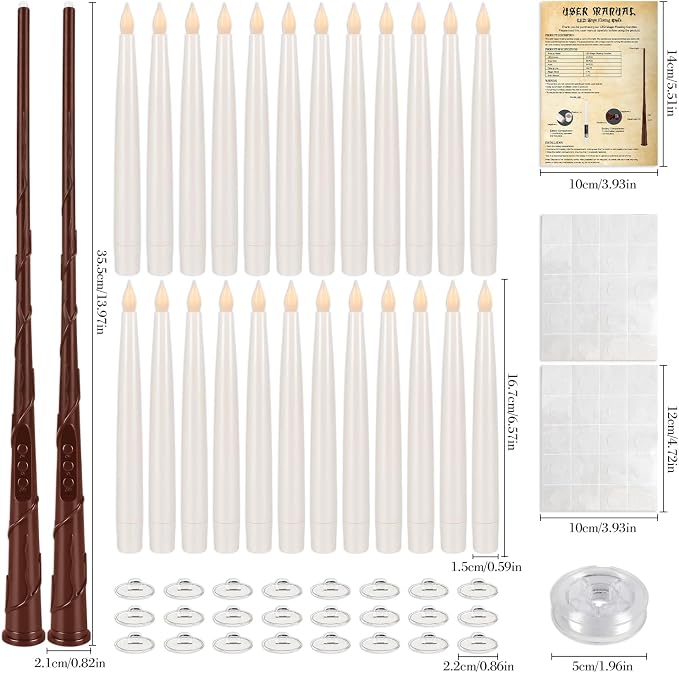 24 Pcs Halloween LED Magic Hanging Floating Candles, Taper Flickering Flameless with 2 Magic Wands - Candle Set for Halloween, Christmas, Weddings, Birthdays & Fantasy Ambiance...