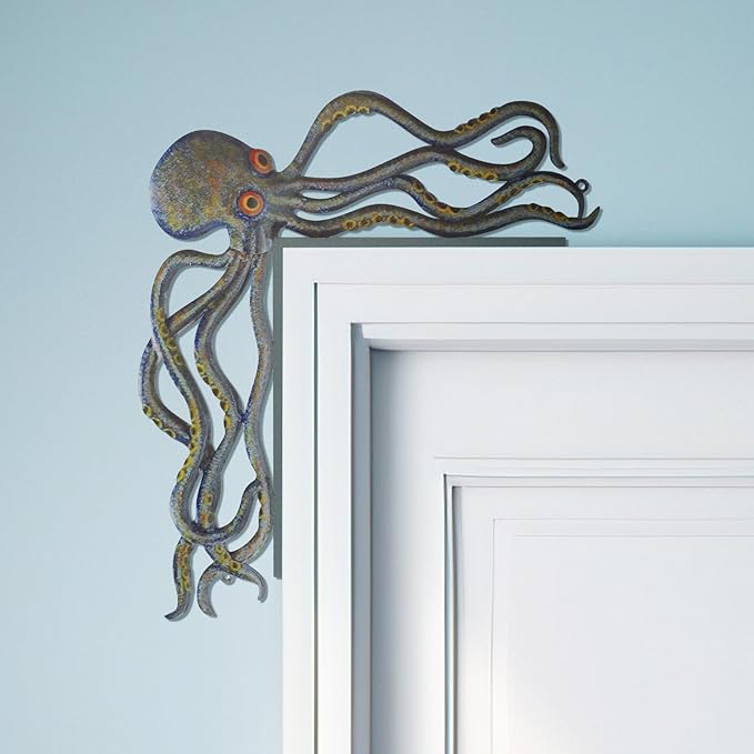 FairySandy Metal Door Frame Decoration 11.81 x 10.43 Inches Octopus Themed Home Decor for Indoor Outdoor Door Window Home Office(Vintage Color)