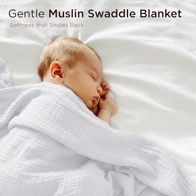 Threadmill Muslin Swaddles for Newborns| 4 Layer Swaddle Baby Blankets | Multi Use Muslin Blankets 41 x 37| Ultra-Soft Breathable Baby Wrap for Boys & Girls| Registry Essential| White