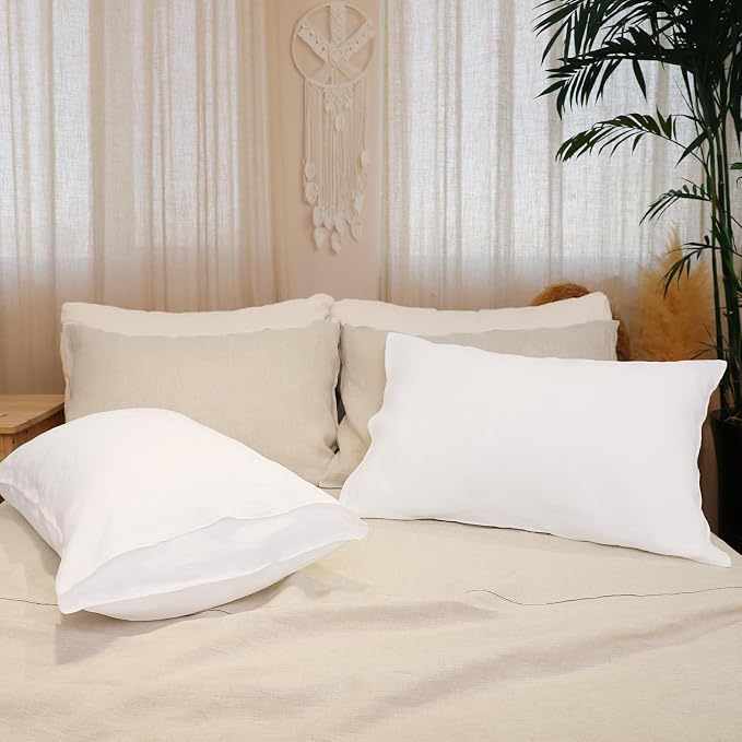 Linen Pillow Cases King Size Set of 2,100% French Flax Linen Pillowcases Breathable Washed Pillow Covers with Envelope Closure for Cooling Sleep Bedding Gift(White,20x40)