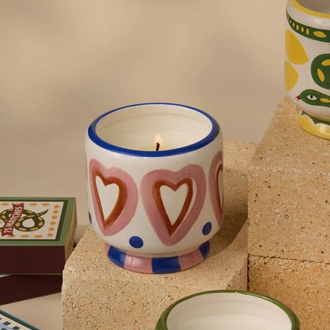 Paddywax Scented Candles Dopo Hand-Painted Ceramic Luxury Artisan Candle, 8-Ounce, Hearts - Rosewood Vanilla