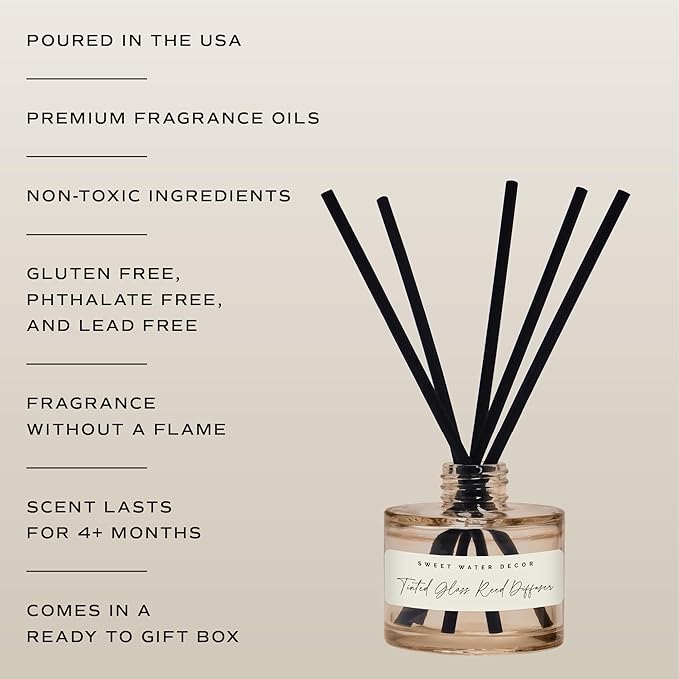 Sweet Water Decor Palo Santo Patchouli Reed Diffuser – Room Decor Aesthetic with Long-Lasting Premium Fragrance of Clove, Nutmeg, Cedarwood for 4 Months – Ideal for Aromatherapy and Home Decor