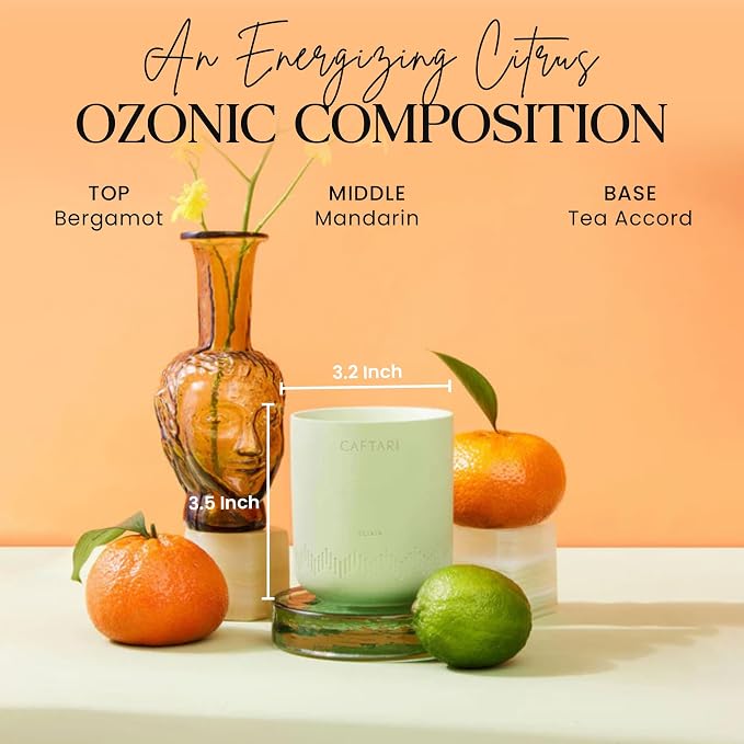 CAFTARI Elixir Scented Candle for Women & Men | Bergamot and Tea Accord | Non Toxic Candle | Premium Soy Coconut Wax Blend | Vegan Aromatherapy | Elegant Ceramic Jar | Luxury Gift | 10.5 oz