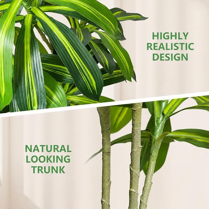 Artificial Dracaena Tree 6FT – Tall Artificial Indoor Tree, Large Indoor Plant for Living Room & Home Decor, Big Faux Floor Plant for Bedroom, Office, Apartment, Realistic Tree Decor Indoor