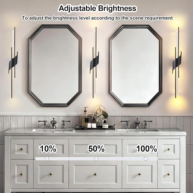 camuucci Battery Operated Wall Sconces Set of Two,Modern Wireless Wall Lights,LED Rechargeable 20000mAh Not Hardwired Remote Control Dimmable Wall Lamp Fixtures for Bedroom Black 33 Inches