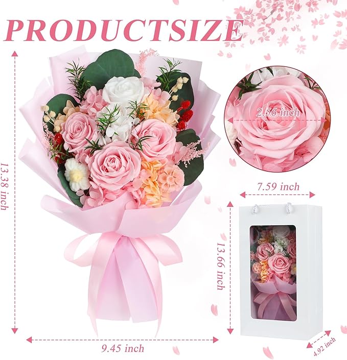 Flowers for Delivery, Preserved Flowers Bouquets – 4 Eternal Pink Roses that Last 2-3 Years,Gift for Mom Grandma Wife on Mother's Day,Forever Flowers for Birthday Valentines Anniversary Home Decor