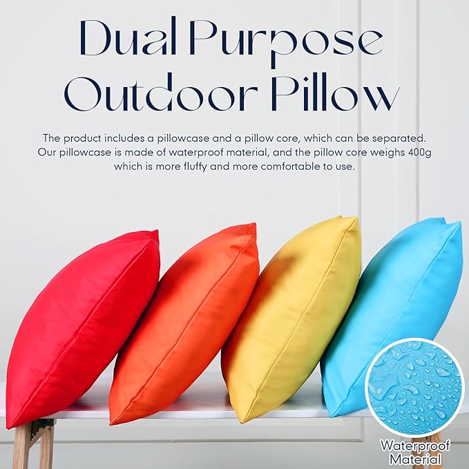 Colingmill 4 Set Waterproof Colorful Outdoor Throw Pillow Covers with 4 Pillow Inserts 18 x 18 Inch Picnic Decorative Waterproof Throw Cushion for Home Sofa Couch Patio