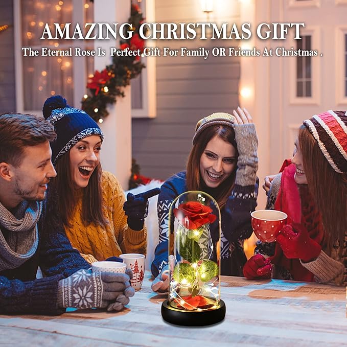 Beauty and The Beast Rose Birthday Gifts for Women, Valentine's Day Gifts for her, Eternal Rose Artificial Flower Light Up Rose in Glass Dome, Glass Roes Flower Gifts for Wife/Girlfriend