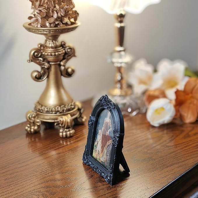 Black Antique Picture Frames 2.5x3.5 Ornate Arched Vintage Picture Frames with Glass Front for Wall Hanging and Tabletop Photo Gallery Wall Decor Vintage Home Decor