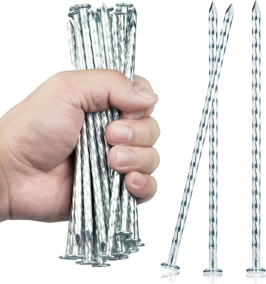 6.3-Inch Galvanized Heavy-Duty Landscape Stakes, (150-PACK) Spiral Metal Turf Spikes for Artificial Grass, Paver Edging, Weed Barrier, Securing Fences and More