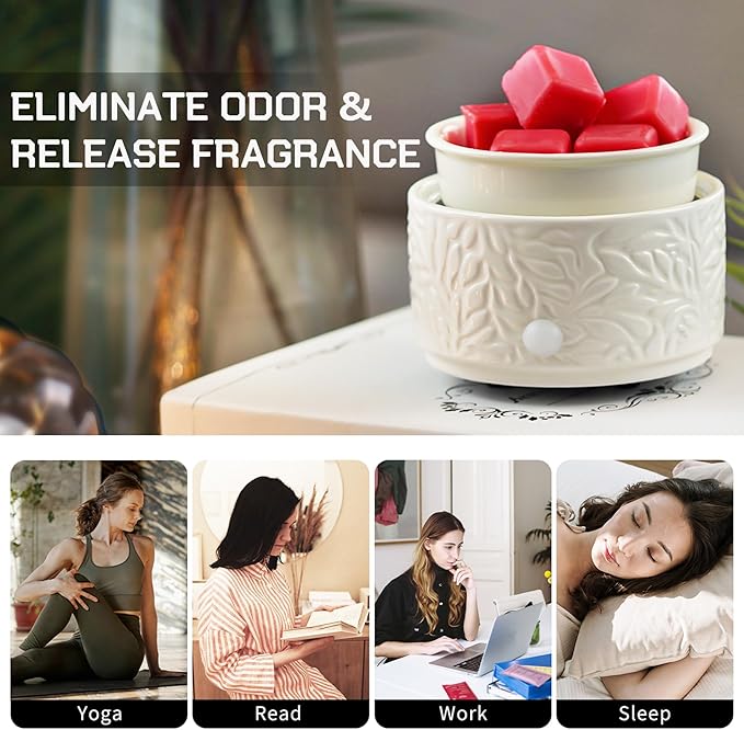 Wax Melt Warmer 3-in-1 Electric, Ceramic Wax Burner for Scented Wax, Scented Wax Melter & Essential Oil Burner for Home Aromatherapy, White
