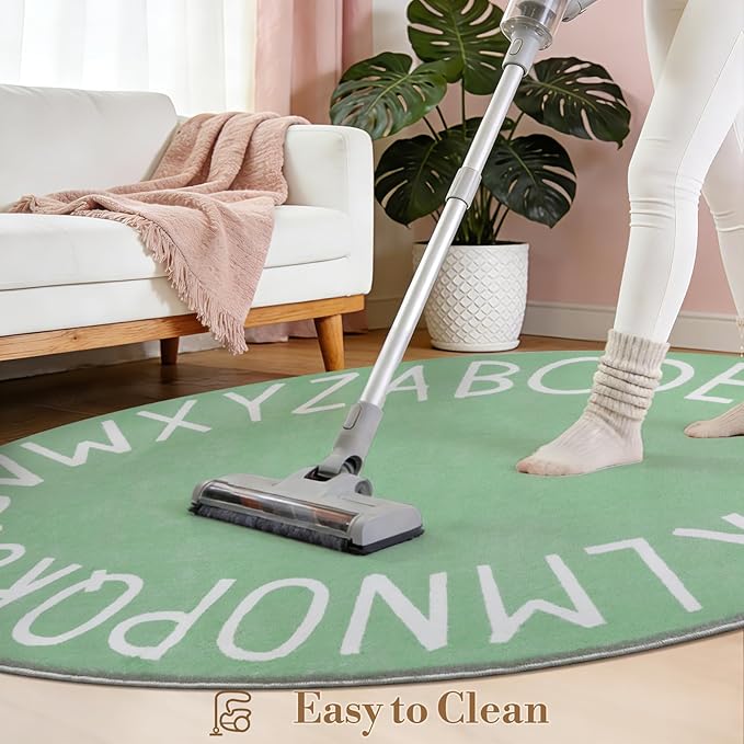 Topotdor Oval Kids Play Rug Alphabet Nursery Area Rug Extra Large Soft Crawling Play Mat for Children Toddlers Bedroom (47x70 inch, Sage Green)