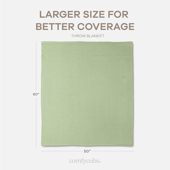 Comfy Cubs 100% Cotton Waffle Weave Throw Blanket Breathable Skin-Friendly Soft Lightweight Blankets - Perfect Warm Textured Blanket Layer - Size for Couch Bed & Sofa (Sage, 50" X 60")