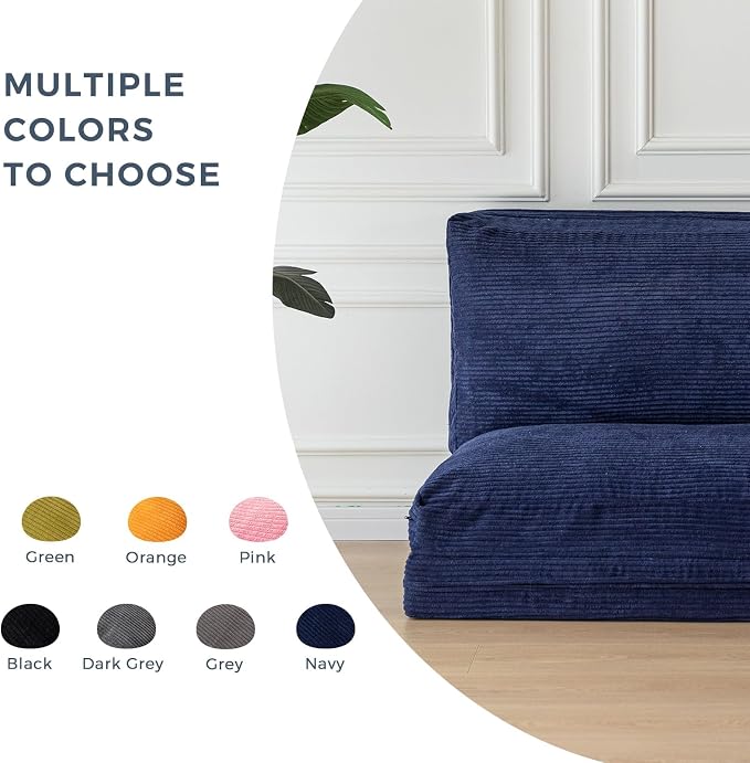 MAXYOYO Folding Sofa Bed, Floor Sofa Convertible Chair with Washable Cover, Floor Couch Lounge Bean Bag Chair Bed for Living Room, Navy, 30x91 Inch