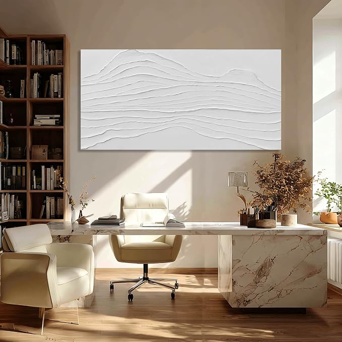GAIDUOMAI Large Abstract Wall Decor White Line Wall Art Textured Minimalist Poster Contemporary Wall Painting for Living Room Office Bedroom 29"x 58" Hallway Decor