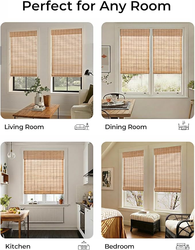 UNISHADES No Drill Cordless Bamboo Roman Shades, 27×64 in, Sand Tan | Natural material, Light Filtering, Easy Install