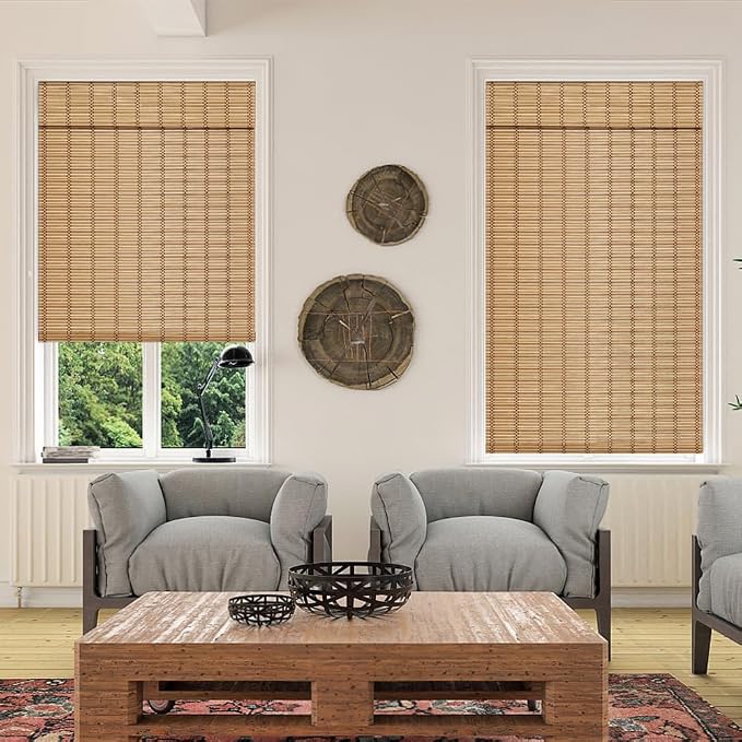 LUCKUP Cordless Roman Shades, Roll Up Bamboo Blinds for Indoor Windows, Light Filtering UV Protection Natural Bamboo Shades, Easy to Install for Home & Office, 38" W x 64" L, Natural