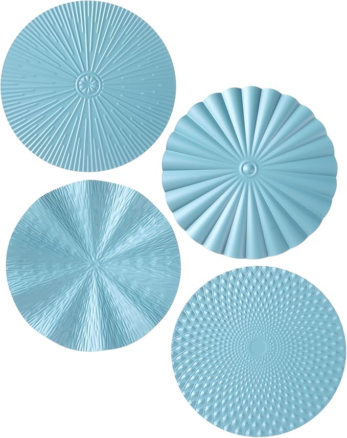 Hicarer 4 Pcs 12 Inch Metal Wall Art Decor Sunburst Hanging Metal Artwork Decor Wall Art Decorations for Home Living Room Office Gift for Christmas(Ocean Blue)