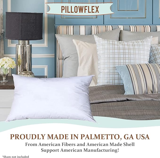 Pillowflex Premium Polyester Pillow Insert – 16x26 - Rectangle Pillow Form, Machine Washable, Soft Sham Supports, Decorative Form for Covers and Throw Pillows, Hypoallergenic - Made in USA - 2 Pack