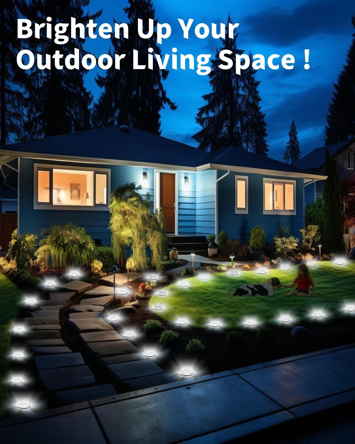 Solar Ground Lights Outdoor 2 Pack Waterproof, Upgraded Solar Garden Lights with 4 Side Light, Stainless Steel Solar Powered Disc Landscape Light for Walkway Pathway Lawn Yard Patio Deck-Cool White