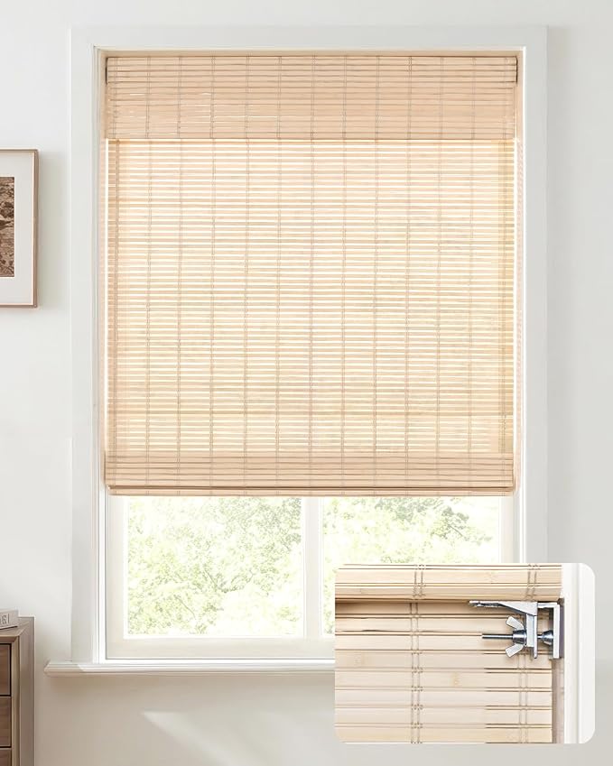 UNISHADES No Drill Cordless Bamboo Roman Shades, 31×48 in, Natural | Natural material, Light Filtering, Easy Install