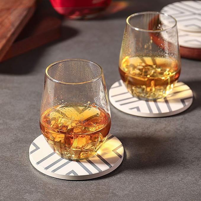 LIFVER 6 Piece Absorbent Coaster Set with Holder + LIFVER Coasters for Drinks, White Marble-Style Absorbent Coasters with Holder