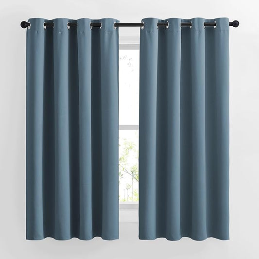 NICETOWN Smoky Blue Curtains for Girls Room - Thermal Insulated Solid Grommet Room Darkening Panels/Drapes for Boy's Bedroom (Smoky Blue, 1 Pair, 52 by 63-Inch)
