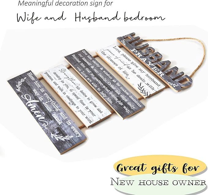 Yudarte Prayer for Husband Rustic Wall Sign with 5pcs Panels Strung Together - Christian Religious Inspiring Farmhouse Home Decor - Sweet Warming Gifts for Men,Him,Guy