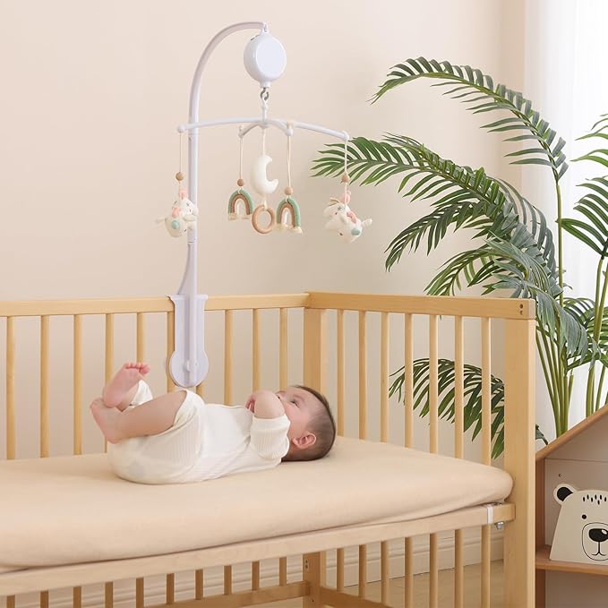 Crib Mobile 35 Lullaby Music, Cotton Baby Mobiles for Cribs & Pack N Play, Easy to Install, Stuffed Animals Hanging Toys Newborn Boys & Girls,Unicorn