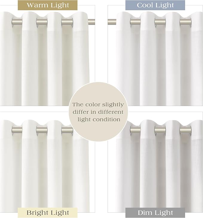 Off White Linen Curtains 102 inch Length for Living Room 2 Panels Set Soft Thick Textured Grommet Semi Sheer Light Filtering Window Curtain Burlap Look Rustic Farmhouse Home Privacy Drapes 52x102