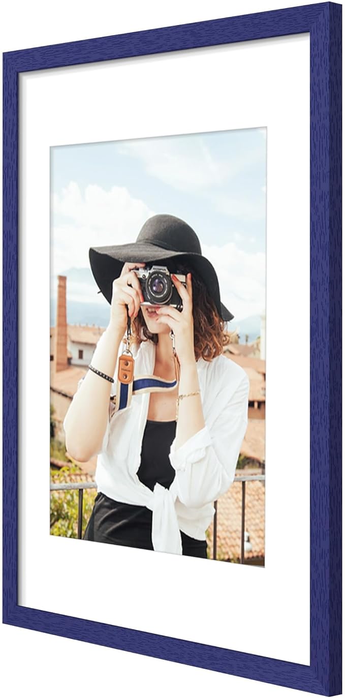 Picrit 11x17 Picture Frame Set of 12, Display 8x12 with Mat or 11x17 without Mat, Photo Frames for Wall Mounting Display, Navy Blue