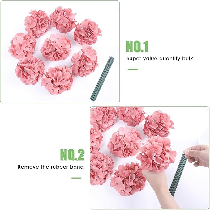 AVIVIHO 105PCS Dusty Rose Fake Flowers Hydrangea Artificial Flowers Bulk (Not Squished, No Steaming Need) Silk Flowers with Stems for Wedding Decor,Home,Baby Shower,Table Centerpieces Decoration