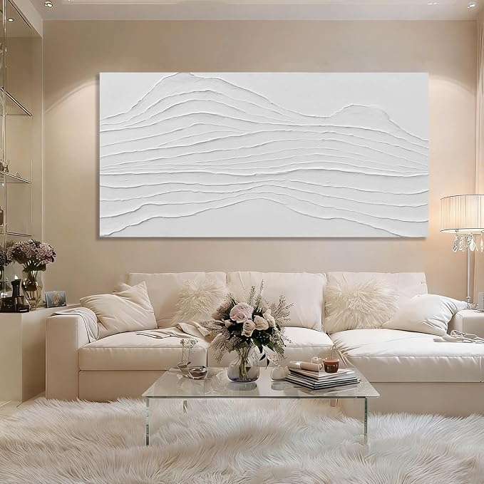 GAIDUOMAI Large Abstract Wall Decor White Line Wall Art Textured Minimalist Poster Contemporary Wall Painting for Living Room Office Bedroom 29"x 58" Hallway Decor