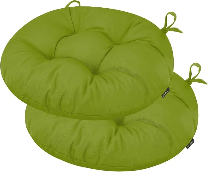 idee-home Outdoor Bistro Chair Cushions Set of 2, Round Seat Cushions | 15”x15”x 4” Thick Outdoor Round Seat Pads Tufted with Ties, Waterproof Patio Furniture Pads for Garden