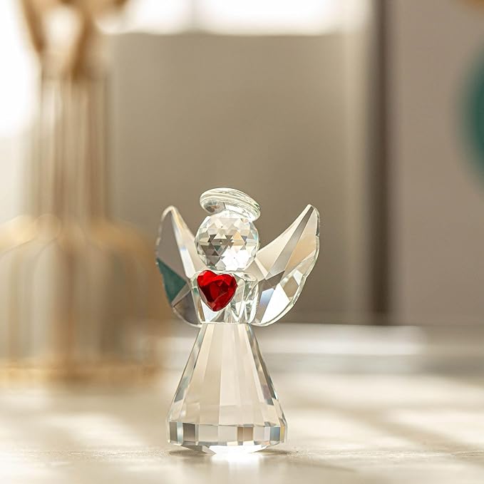 Glass Angel Figurines Crystal Angels Statue 3in Art Glass Guardian Angel Heart Paperweight Ornaments Valentines Gifts for Women