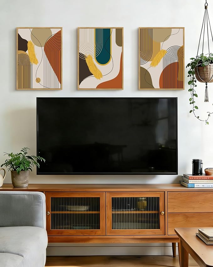 PHOPAGO Boho Abstract Framed Wall Art Mid-Century Modern Bohemain Minimalist Luxury Gold Line Artwork Kitchen Dining Room Decor - 11x14in Natural Framed