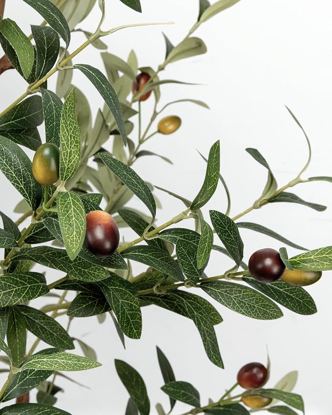 Artificial Olive Tree 5.5FT Faux Indoor Decorative Plant | Tall Trees with Planter&Basket, Large Fake Olive Silk Realistic Olive Plants with Branches for Home Decor Office Living Room