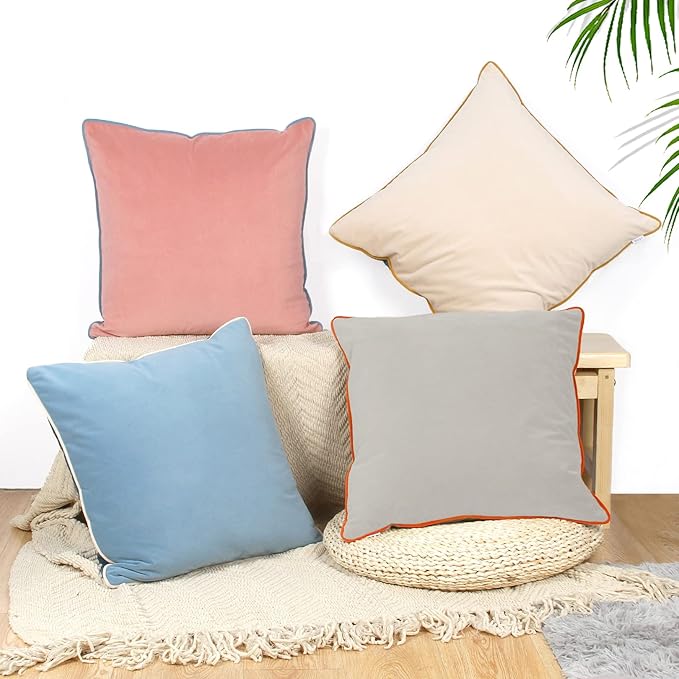 Btyrle Velvet Throw Pillow Covers 22x22 Inch Set of 4 Decorative Velour Pillowcases Modern Double-Colored Cushion Covers for Sofa Couch, Cold