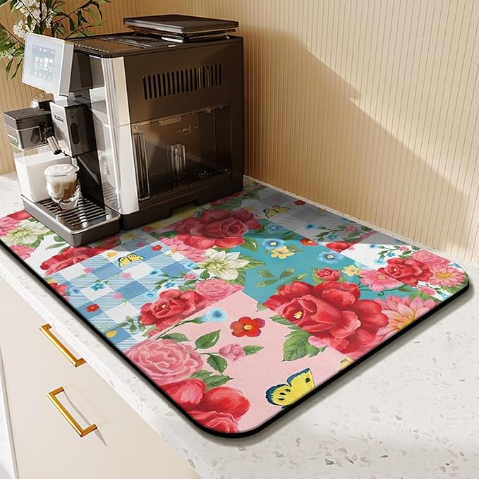 Fun Coffee Mat 23inx15in,Coffee Bar Mat for Countertops,Absorbent Hide Stain Anti-Slip Coffee Bar Accessories Fit Under Coffee Machine Mat,dish Drying Mats for Kitchen