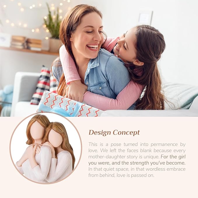 Storieme Mom Birthday Gifts from Daughter: Mother Daughter Back Hug Resin Figurine Keepsake - Unique Gift for Mama on Mothers Day Christmas