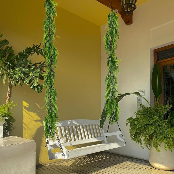 RECUTMS 2pcs Artificial Hanging Boston Ferns Garland Fake Hanging Plant 6 FT Greenery Leaves Ivy Garland Faux Ferns Fake Vines for Spring Outdoor Indoor Home Garden Party Wall Easter Decor