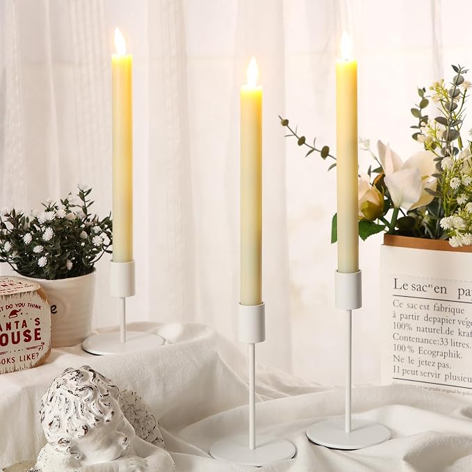 Sieral Candle Holders Bulk Taper Candlesticks Holders Set Modern Decorative Metal Candelabras for Wedding Anniversary Home Dinning Table Centerpiece Xmas Party Decor(Matte White,15 Pcs)